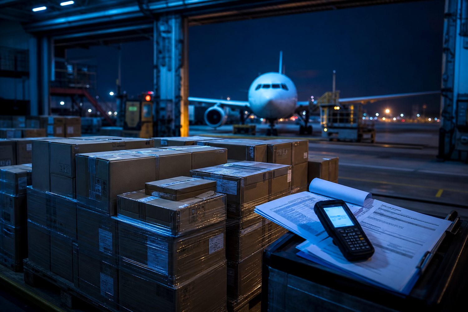 Electronics cargo prepared at an international terminal