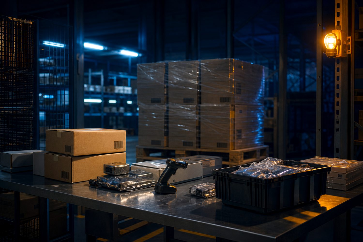Plain export cartons in an electronics consolidation area