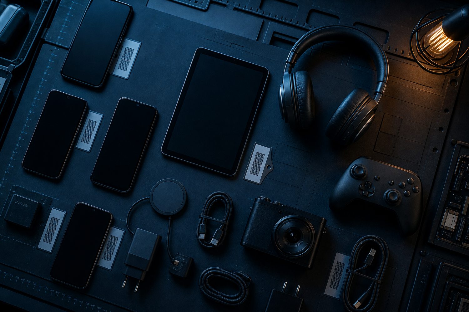 Unbranded electronics arranged for batch inspection